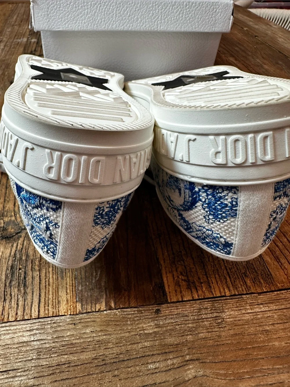 Dior White Canvas Low-Top Sneakers with Blue Toile Print